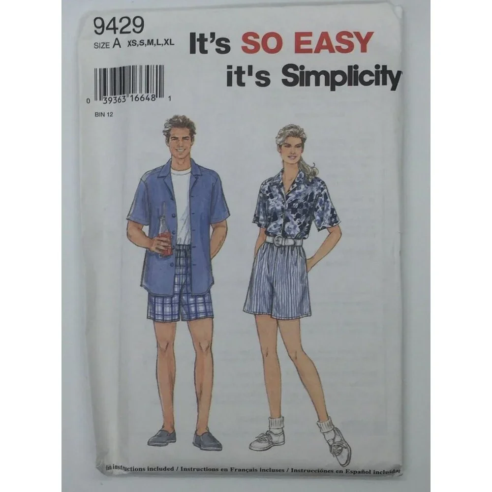 Simplicity Sewing Pattern 9429 Unisex Women Shorts and Shirt XS S M L XL Uncut - Picture 3 of 4